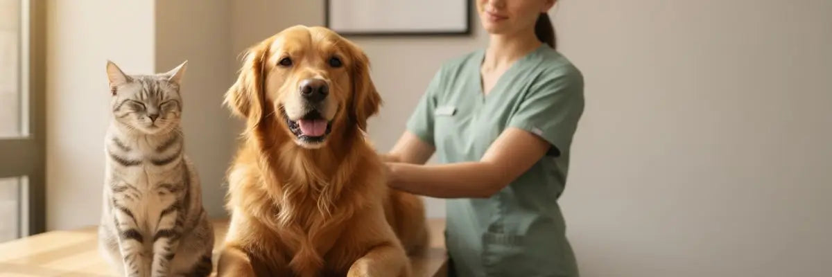 Cane e gatto con veterinario: linee guida del Ministero della Salute sull'utilizzo degli antibiotici in cani e gatti.