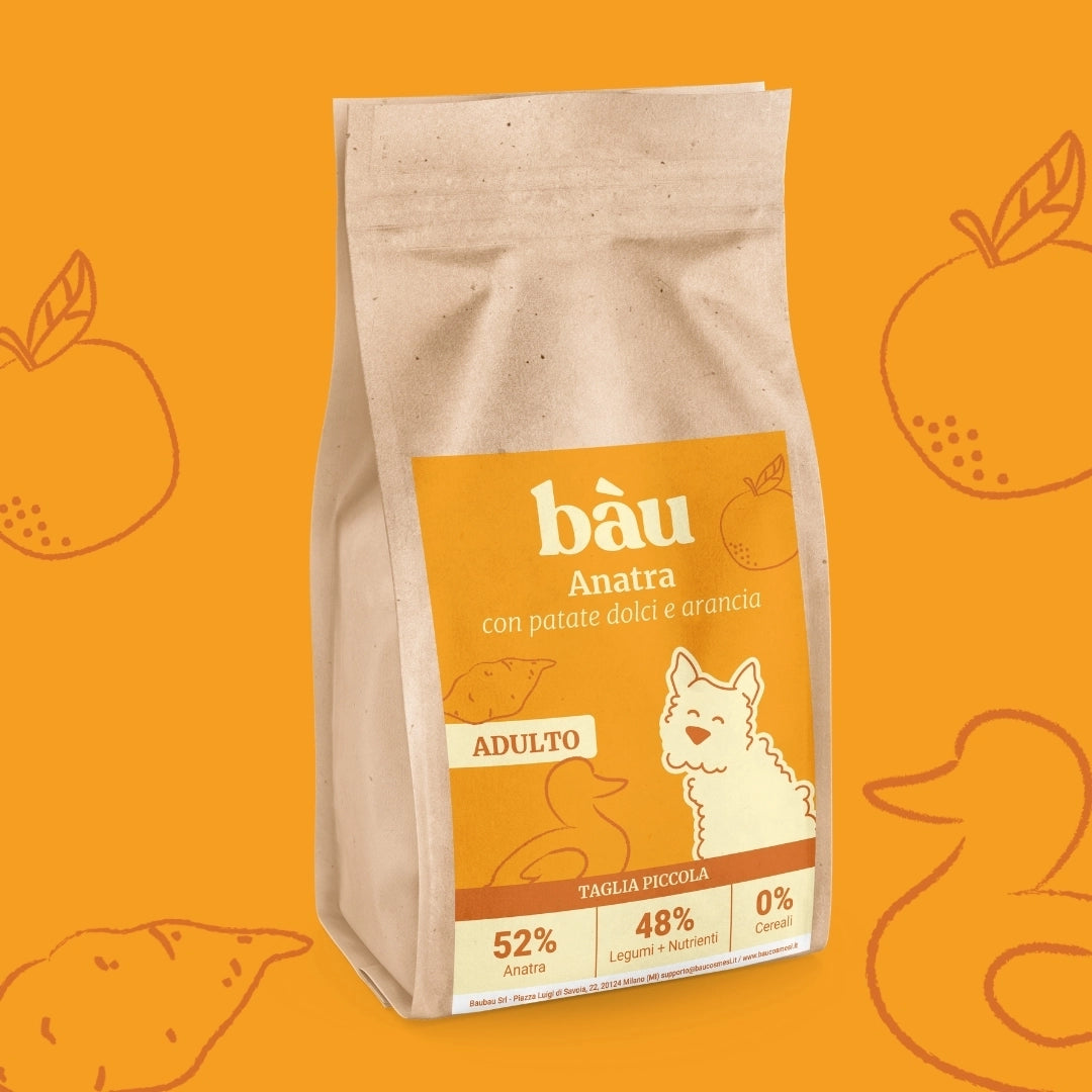 Crocchette con Anatra, Patate dolci e Arancia per cani adulti di taglia piccola