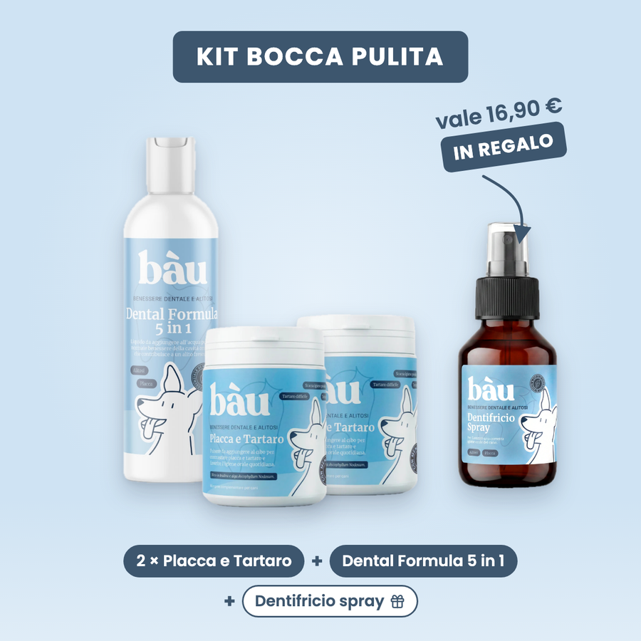 Kit Bocca pulita: 2 Placca e Tartaro, Dental Formula 5 in 1 e Dentifricio spray in regalo