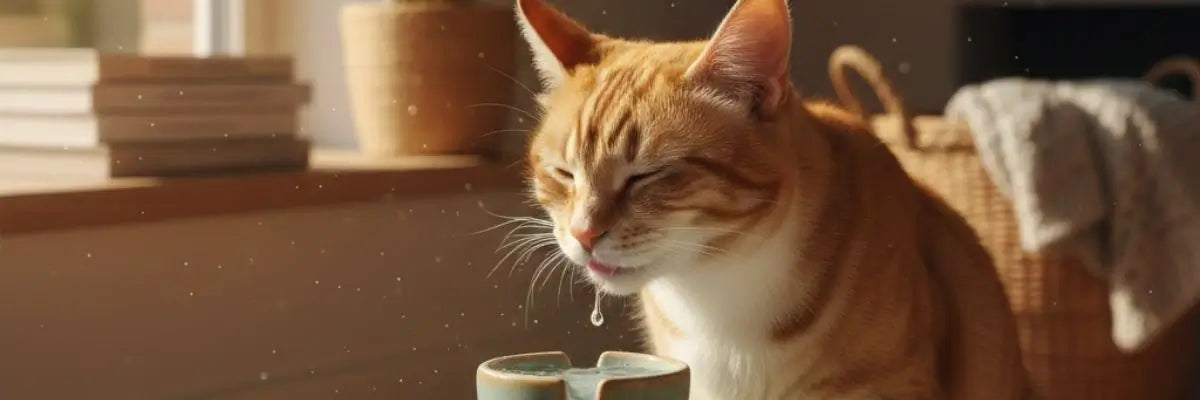 Un gatto in appartamento che si idrata dalla sua ciotola aspetto fondamentale per il benessere urinario del gatto