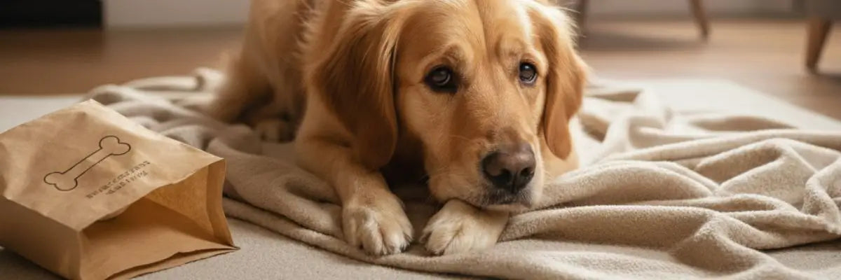 Un cane sdraiato a terra con disturbi intestinali 