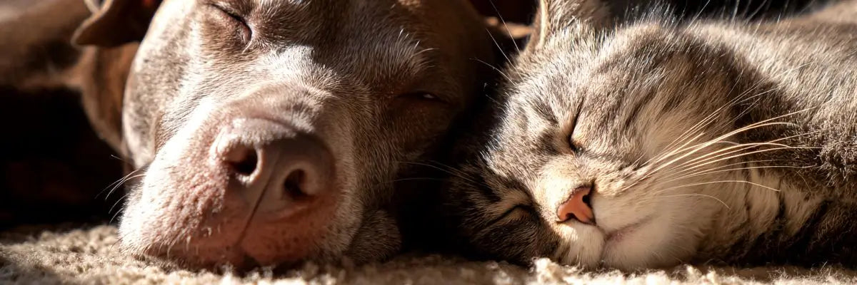 Cane e gatto distesi insieme, immagine per l’articolo sulle nuove regole UE per microchip obbligatorio e tutela degli animali domestici.