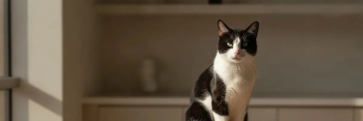 Gatto elegante su tavolo in legno per illustrare i nuovi obblighi per proprietari di gatti nel 2026.