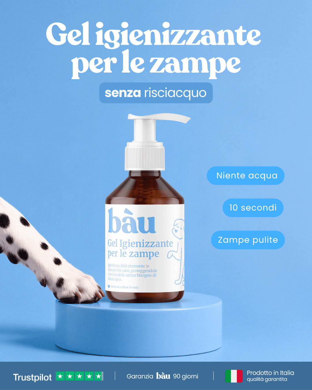 Gel igienizzante per le zampe senza risciacquo