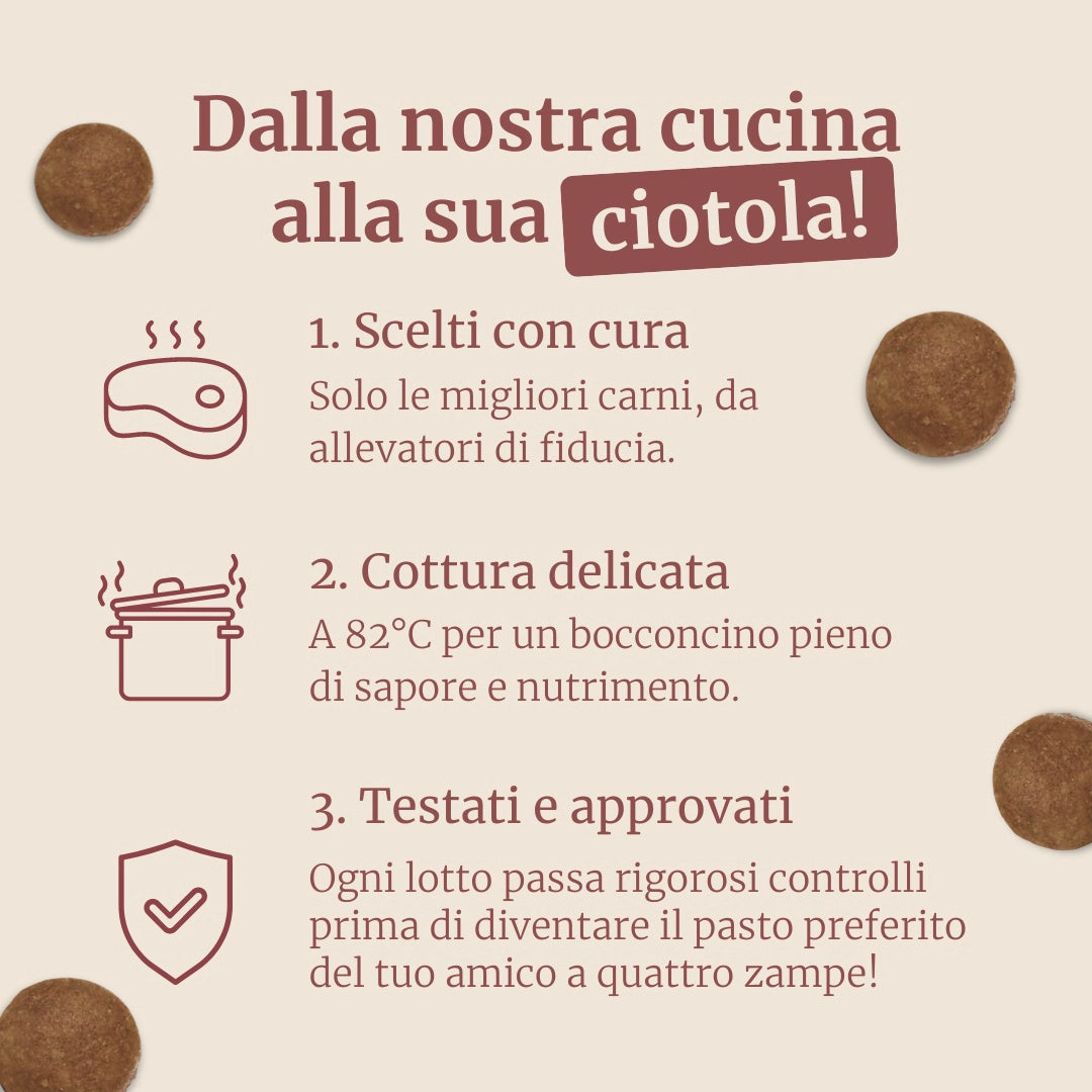 Crocchette con Tacchino, Anatra, Patate Dolci, Aneto e Camomilla per cani cuccioli di taglia piccola